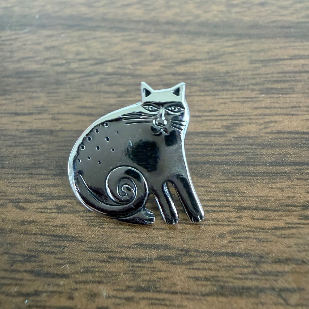 Laurel Burch Silver Tone Cat Pin Vintage Whimsical Feline Brooch Signed
